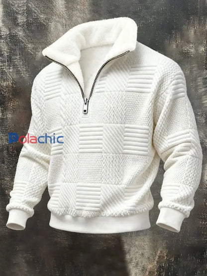 Sweat-shirt en peluche géométrique Art Homme Blanc / S