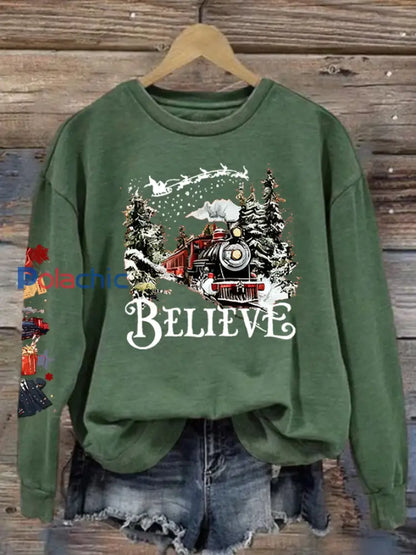 Sweat-shirt en polyester imprimé film de Noël des années 90 pour femme Vert / S