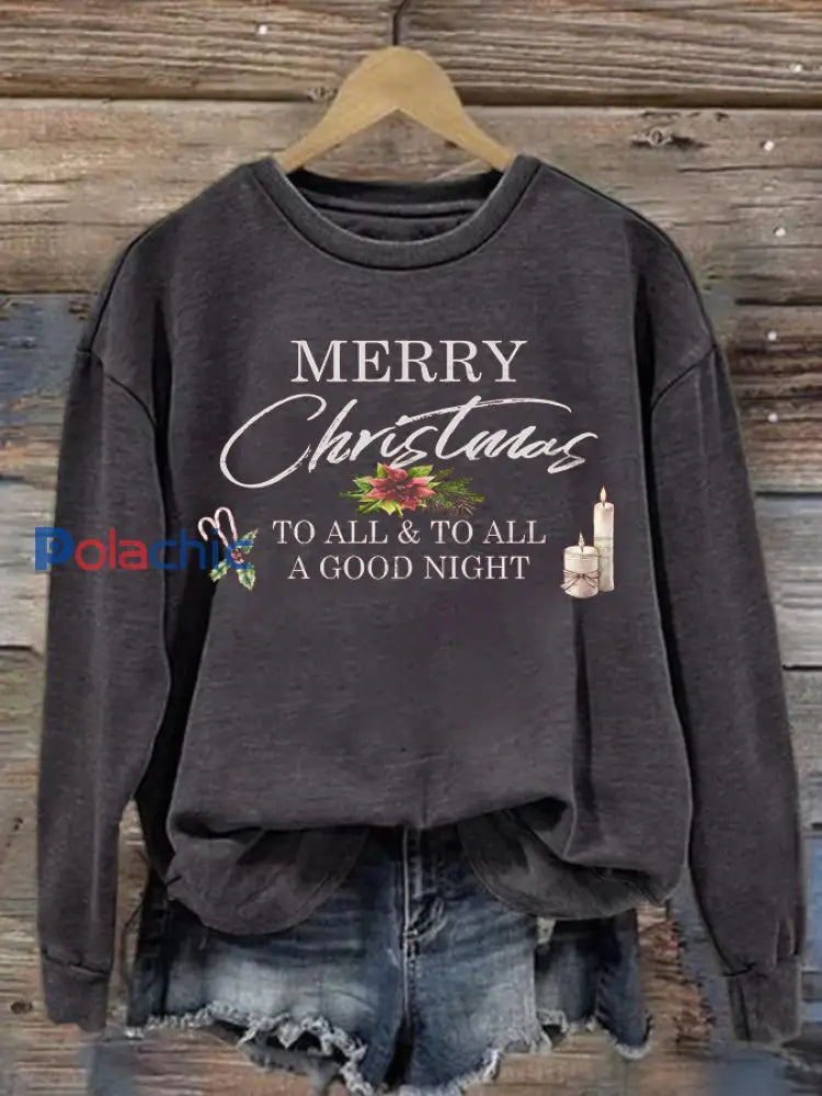 Sweat-shirt en polyester imprimé Merry Christmas pour femme gris foncé / S