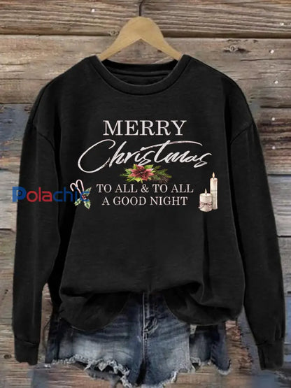 Sweat-shirt en polyester imprimé Merry Christmas pour femme noir / S