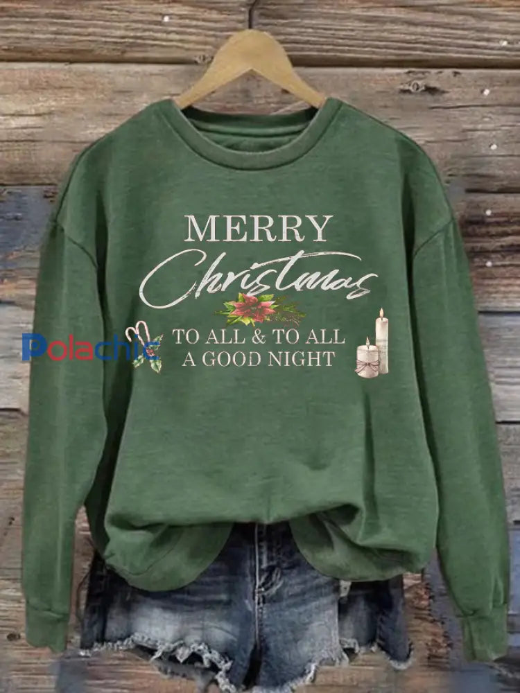 Sweat-shirt en polyester imprimé Merry Christmas pour femme vert / S