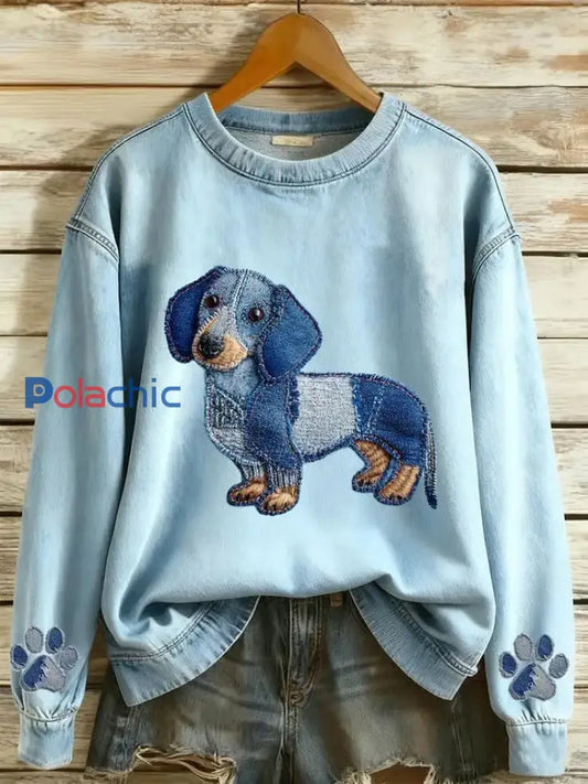Sweat-shirt Femme Art Dog Denim Imprimé comme image / S