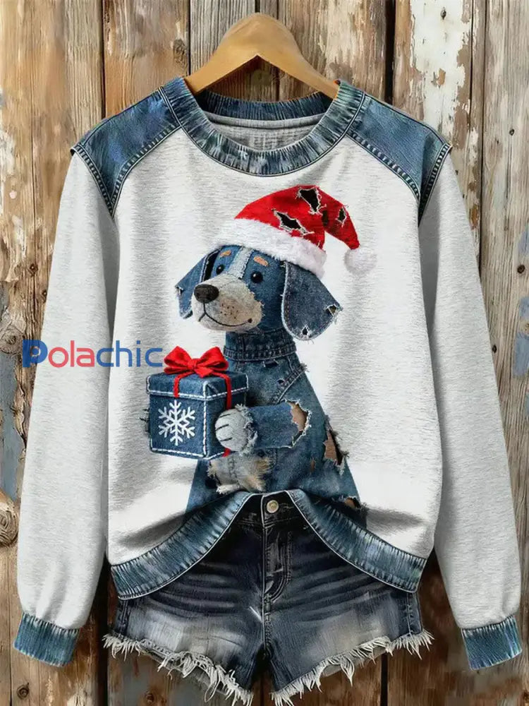 Sweat-shirt Femme Art Dog Denim Patchwork comme image / S