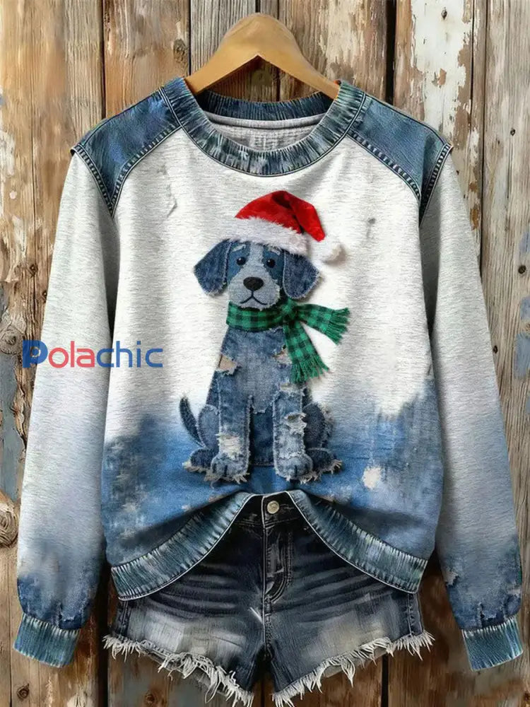 Sweat-shirt Femme Art Dog Denim Patchwork comme image / S