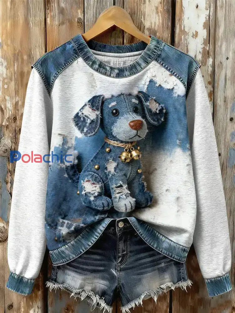 Sweat-shirt Femme Art Dog Denim Patchwork comme image / S