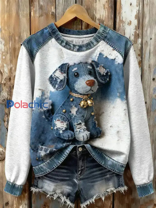 Sweat-shirt Femme Art Dog Denim Patchwork comme image / S
