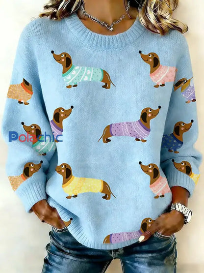 Sweat-shirt Femme Chien Teckel Tricoté Bleu / S