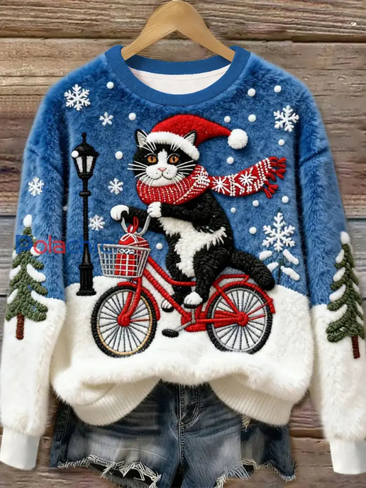 Sweat-shirt Femme En Flanelle Art De Chat De Noël comme image / S