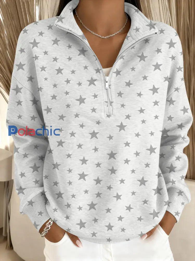 Sweat-shirt Femme Imprimé Étoile À Col Montant Multicolore / S
