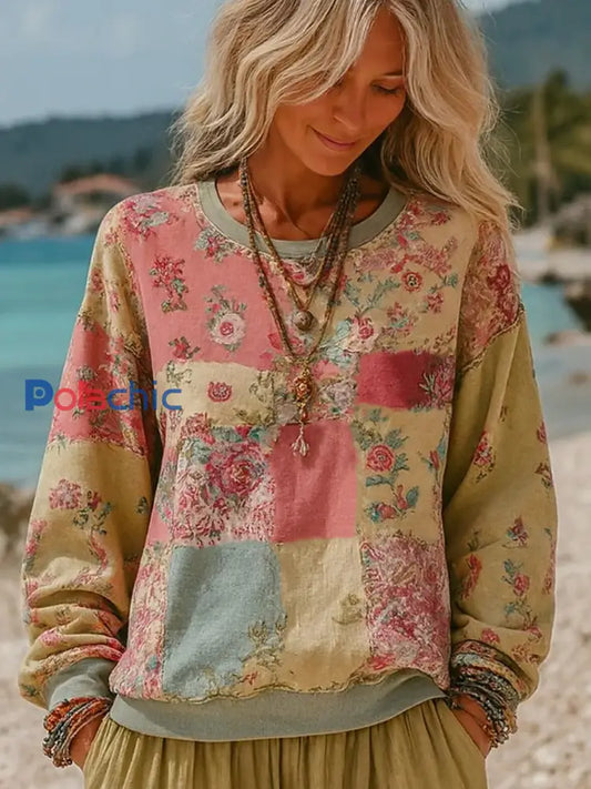 Sweat-shirt Femme Imprimé Fleurs comme image / S