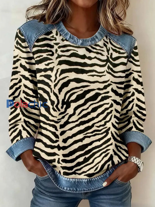 Sweat-shirt Femme Motif Abstrait Art Ligne Patchwork comme image / S