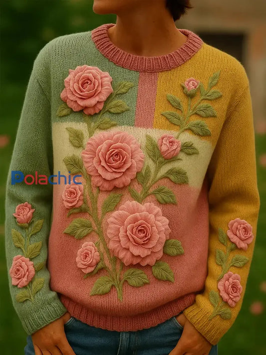 Sweat-shirt Femme Rose Imprimé Floral Art comme image / S