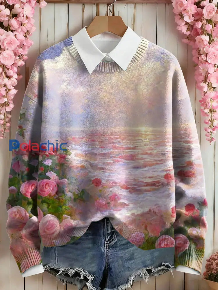 Sweat-shirt Femme Rose Imprimé Floral comme image / S