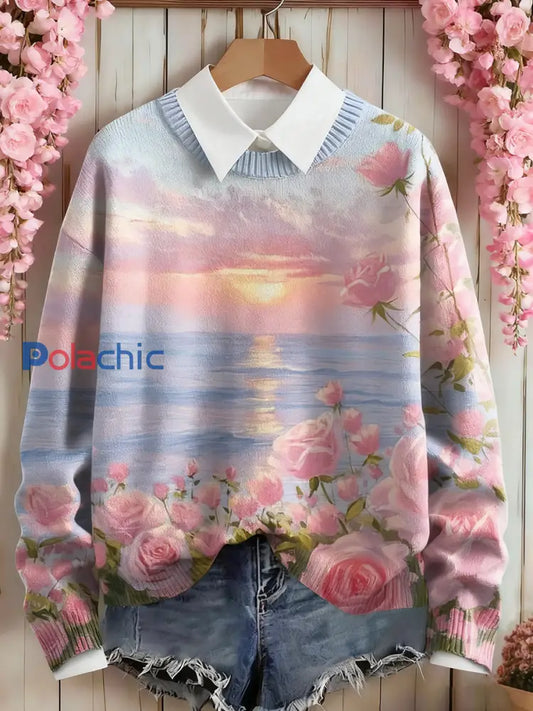 Sweat-shirt Femme Rose Imprimé Floral comme image / S