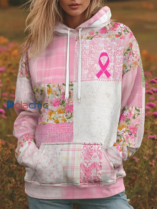 Sweat shirt Femme Rose Ruban à Capuche avec Poches Rose / S