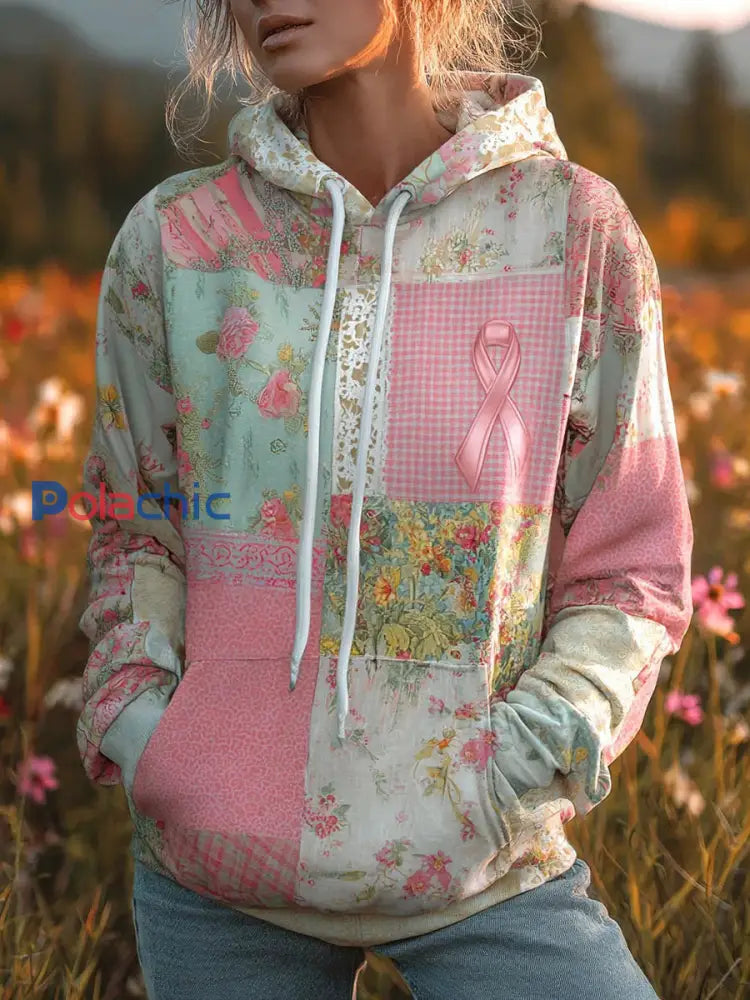 Sweat shirt Femme Rose Ruban à Capuche avec Poches Rose / S