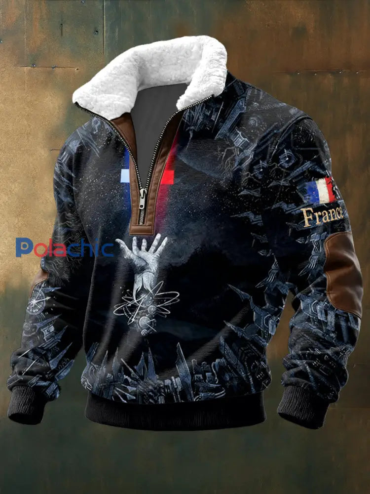 Sweat-shirt homme à col montant avec drapeau français Multicolore / S