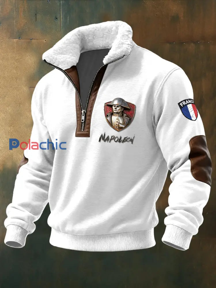 Sweat-shirt Homme Blanc Imprimé Napoléon Français À Col Montant Blanc / S