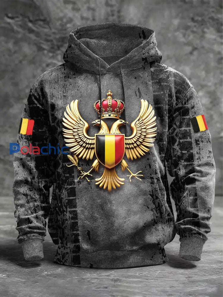 Sweat-shirt Homme Drapeau Belge Imprimé Aigle Gris Gris foncé / S