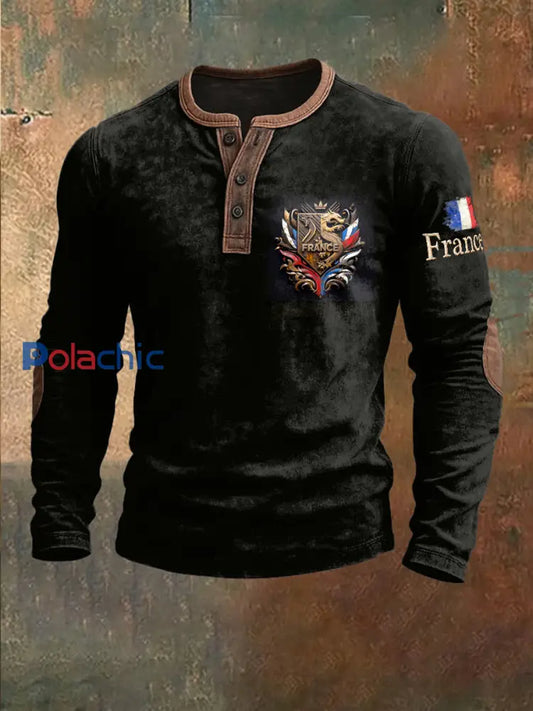 Sweat-shirt Homme Drapeau Français Noir Vintage Patchwork Noir / S