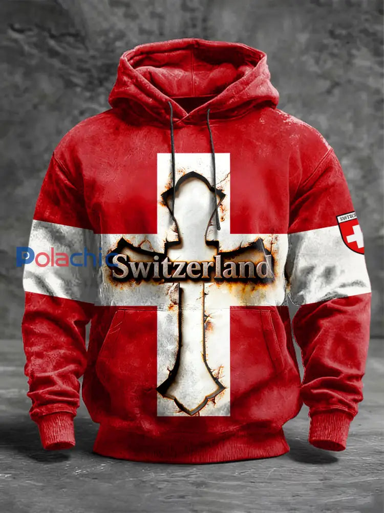 Sweat-shirt Homme Drapeau Suisse Imprimé 3D Rouge Rouge / S