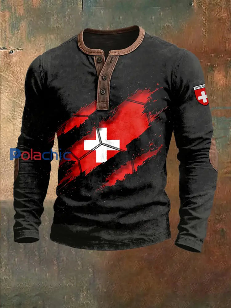 Sweat-shirt Homme Imprimé Drapeau Suisse Noir Patchwork Noir / S