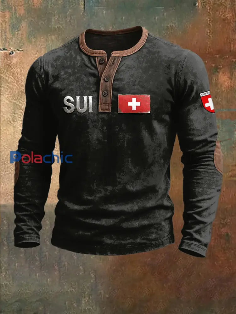 Sweat-shirt Homme Imprimé Drapeau Suisse Noir Patchwork Noir / S