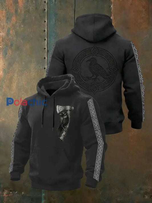 Sweat-shirt Homme Noir Élégant Motif Nordique Raven & Axe Multicolore / S