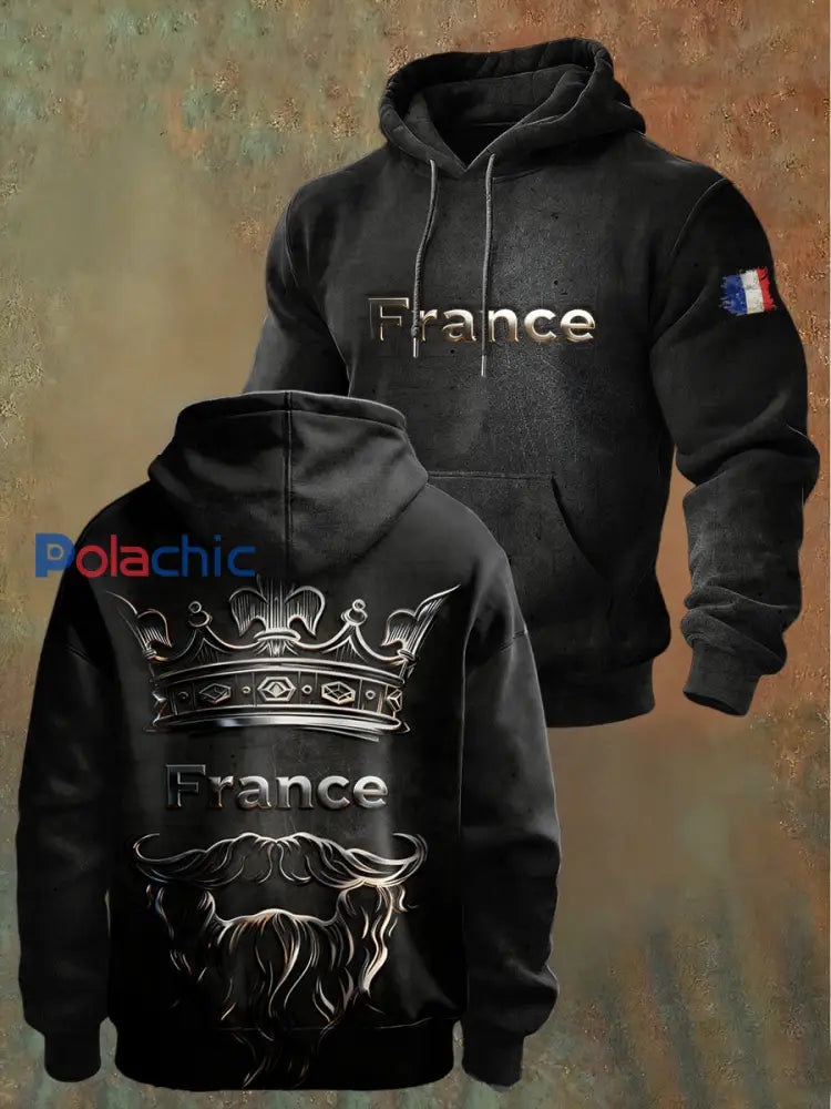 Sweat-shirt Homme Noir Français Vintage Décontracté Noir / S