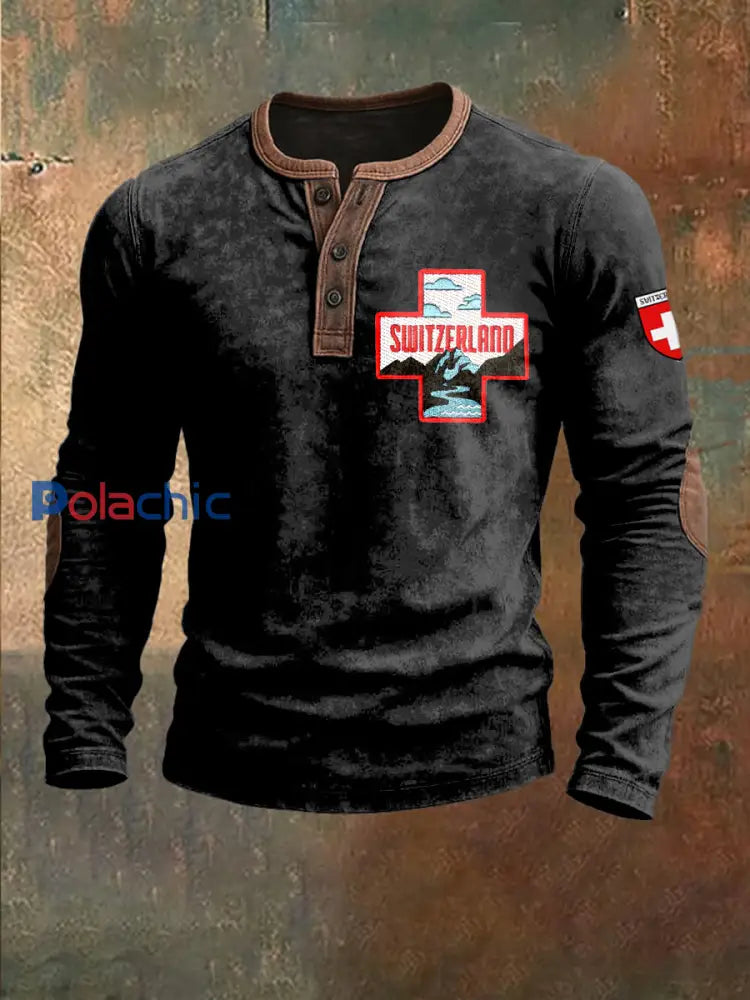 Sweat-shirt Homme Noir Imprimé Croix Suisse Patchwork Noir / S