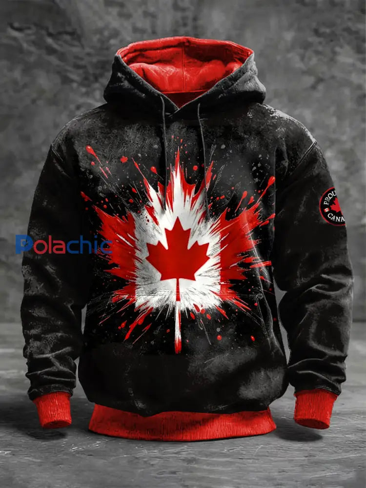Sweat-shirt Homme Noir Imprimé Drapeau Canadien Noir / S