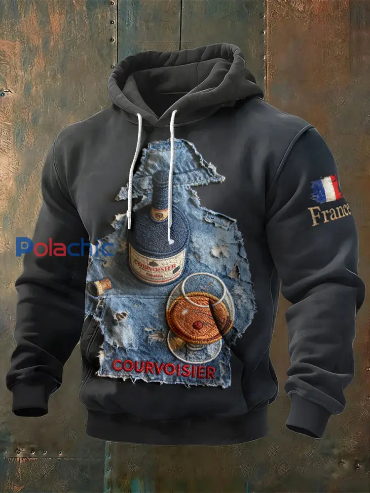 Sweat-shirt Homme Patchwork Denim Imprimé Napoléon Français Gris foncé / S