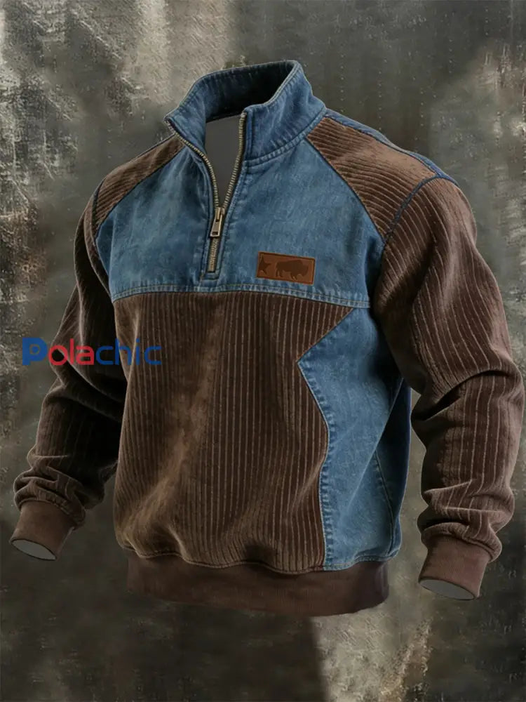 Sweat-shirt Homme Vintage Patchwork Quarter Zip comme image / S