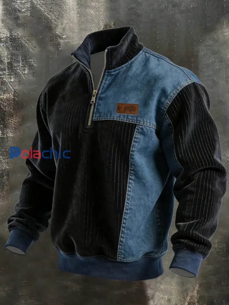 Sweat-shirt Homme Vintage Patchwork Quarter Zip comme image / S