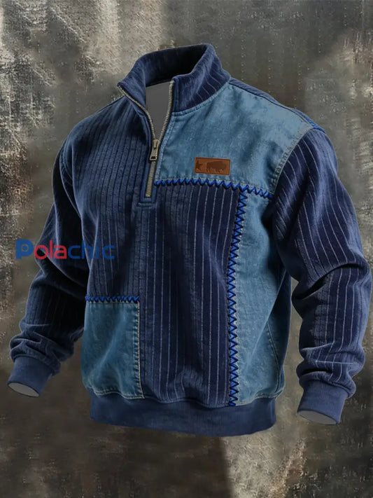 Sweat-shirt Homme Vintage Patchwork Quarter Zip comme image / S