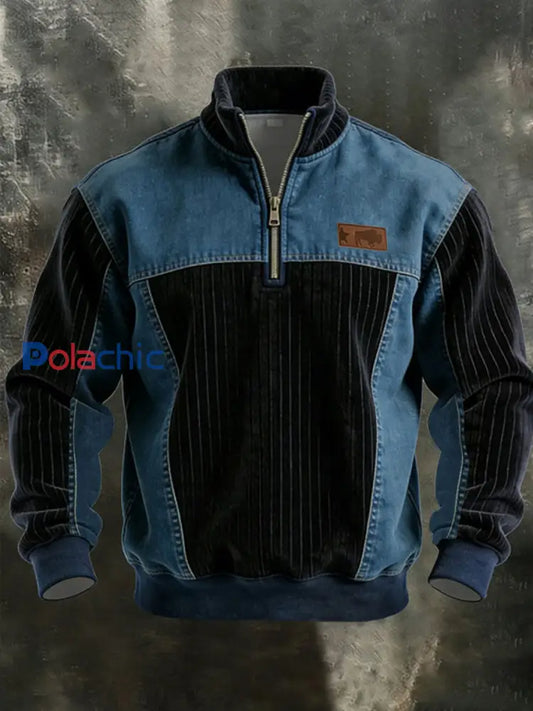Sweat-shirt Homme Vintage Patchwork Quarter Zip comme image / S