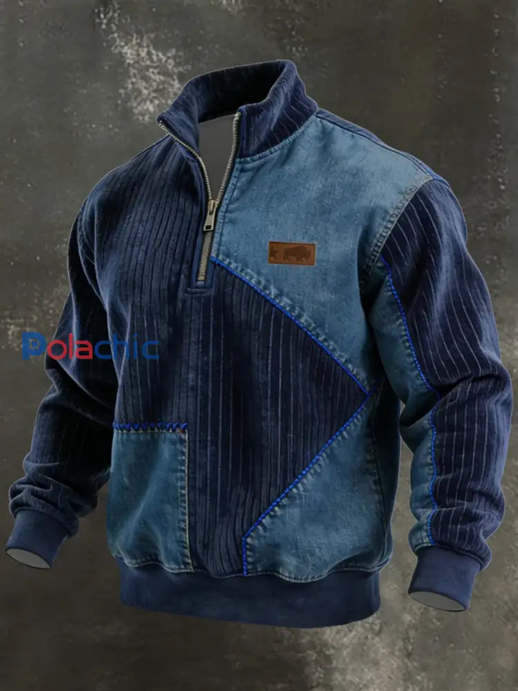 Sweat-shirt Homme Vintage Patchwork Quarter Zip comme image / S