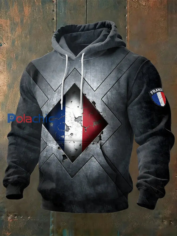 Sweat-shirt imprimé 3D drapeau français pour hommes Gris / S