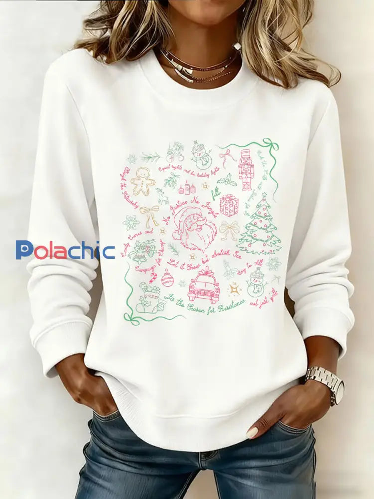 Sweat-shirt imprimé Père Noël FDT Femme Blanc / S