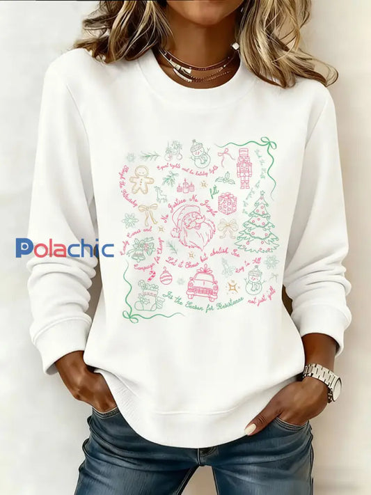 Sweat-shirt imprimé Père Noël FDT Femme Blanc / S