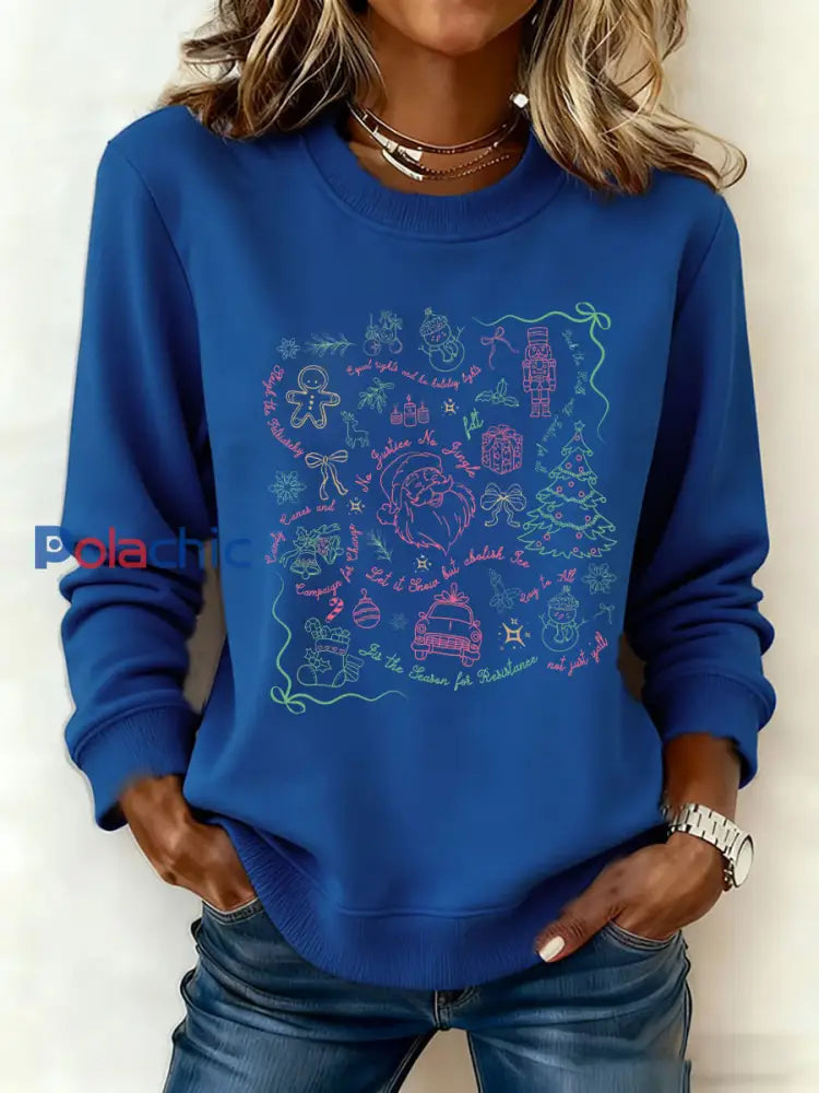 Sweat-shirt imprimé Père Noël FDT Femme Bleu / S