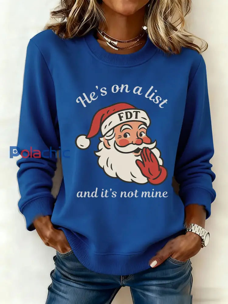Sweat-shirt imprimé Père Noël FDT Femme Bleu / S
