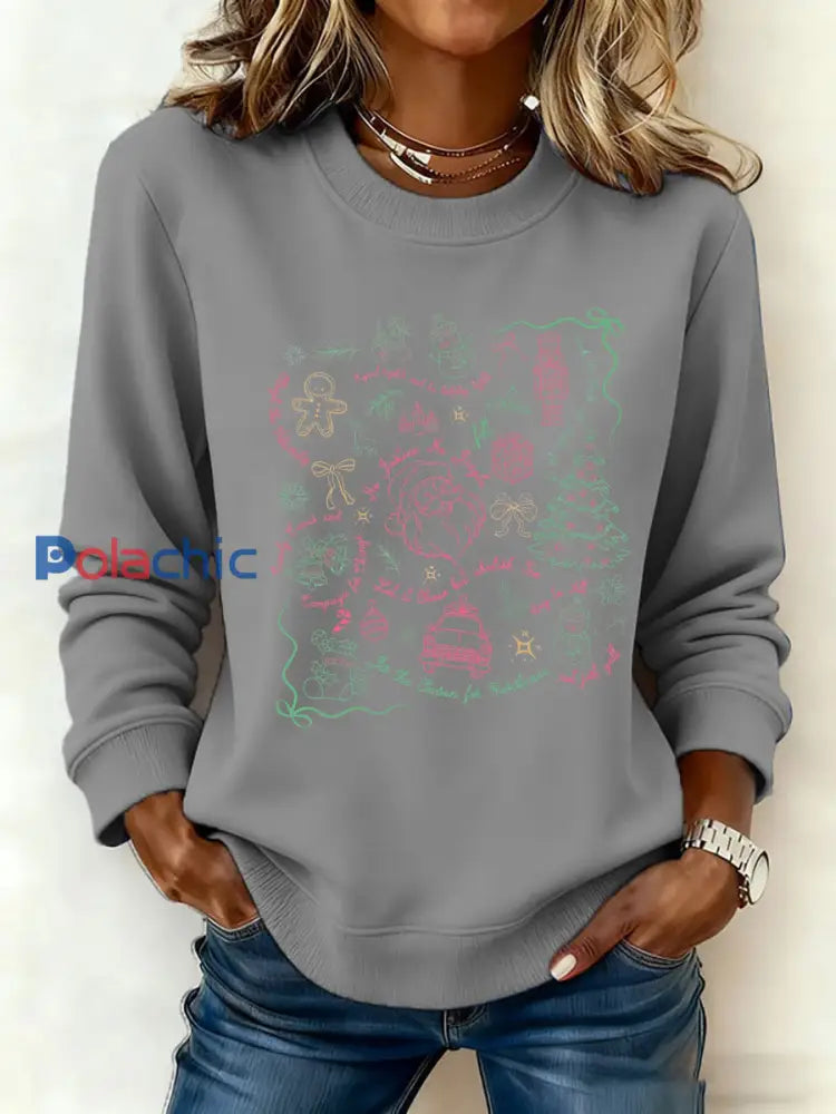 Sweat-shirt imprimé Père Noël FDT Femme Gris / S