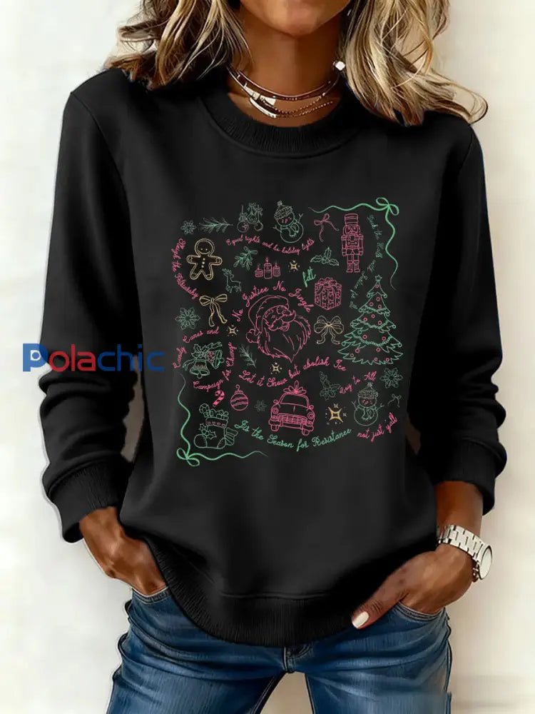 Sweat-shirt imprimé Père Noël FDT Femme Noir / S