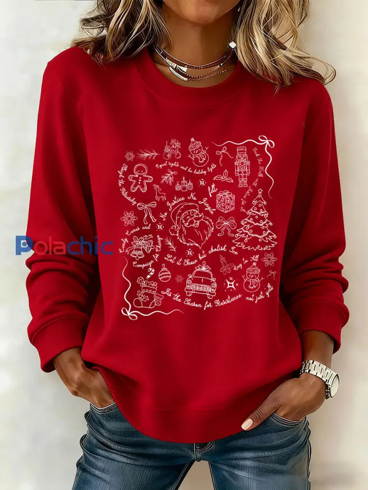 Sweat-shirt imprimé Père Noël FDT Femme Rouge / S