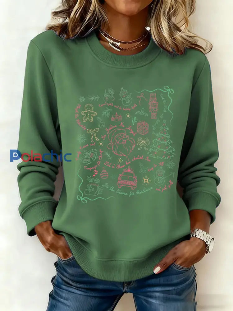 Sweat-shirt imprimé Père Noël FDT Femme Vert / S