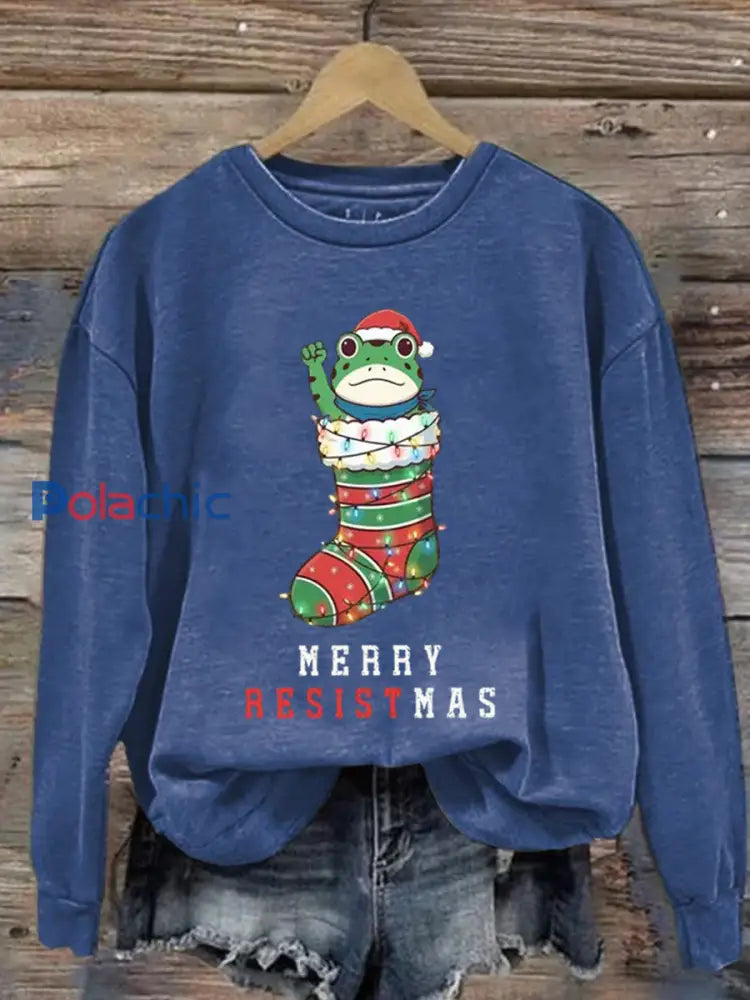 Sweat-shirt Merry Resistmas pour femmes bleu / S