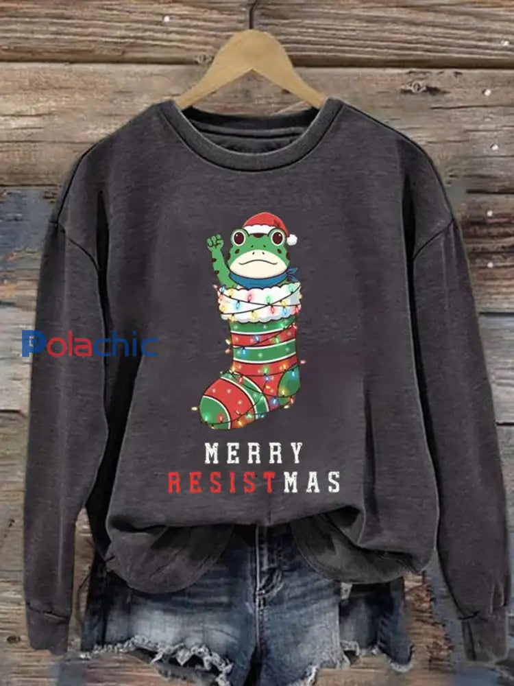 Sweat-shirt Merry Resistmas pour femmes gris foncé / S