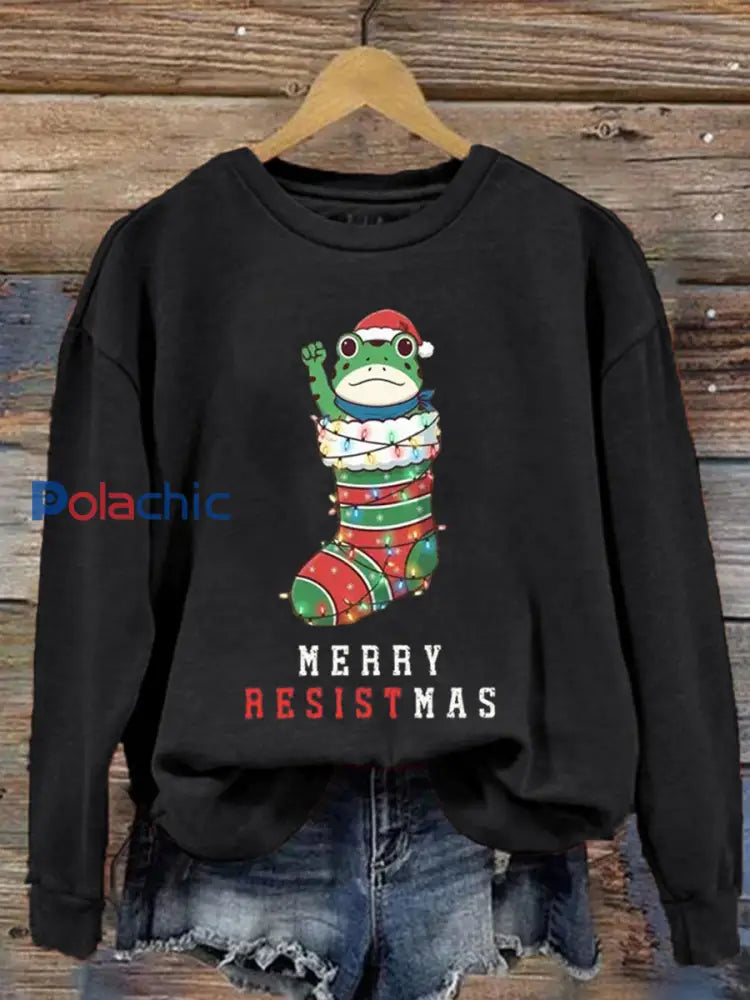 Sweat-shirt Merry Resistmas pour femmes noir / S