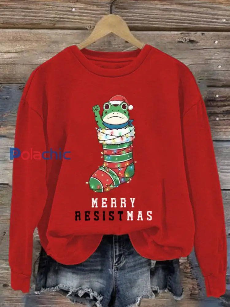 Sweat-shirt Merry Resistmas pour femmes rouge / S